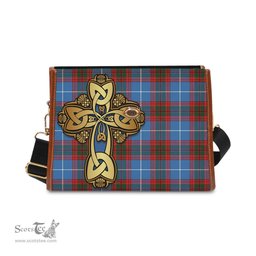 ScotsTee Shop Scottish Pentland Clan Tartan Canvas Bag Golden Thistle and Celtic Cross Personalize Your Name Bag
