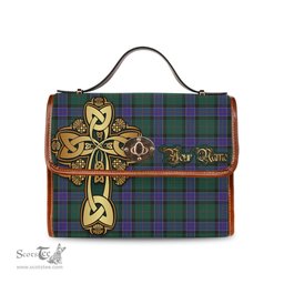 ScotsTee Shop Scottish Sinclair Hunting Modern Clan Tartan Canvas Bag Golden Thistle and Celtic Cross Personalize Your Name Bag