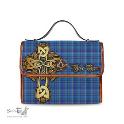 ScotsTee Shop Scottish Mercer Modern Clan Tartan Canvas Bag Golden Thistle and Celtic Cross Personalize Your Name Bag