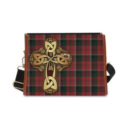 ScotsTee Shop Scottish Montrose Clan Tartan Canvas Bag Golden Thistle and Celtic Cross Personalize Your Name Bag