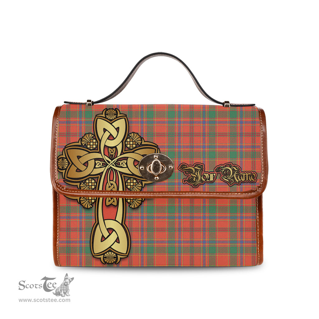ScotsTee Shop Scottish Munro Ancient Clan Tartan Canvas Bag Golden Thistle and Celtic Cross Personalize Your Name Bag