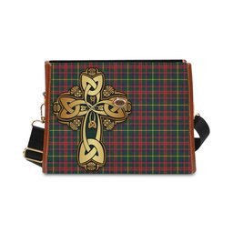 ScotsTee Shop Scottish MacKintosh Hunting Modern Clan Tartan Canvas Bag Golden Thistle and Celtic Cross Personalize Your Name Bag