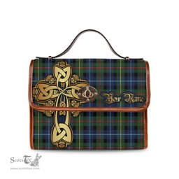 ScotsTee Shop Scottish Smith Modern Clan Tartan Canvas Bag Golden Thistle and Celtic Cross Personalize Your Name Bag