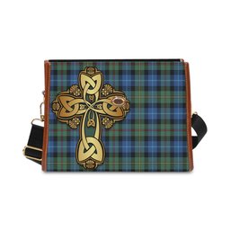 ScotsTee Shop Scottish Smith Ancient Clan Tartan Canvas Bag Golden Thistle and Celtic Cross Personalize Your Name Bag
