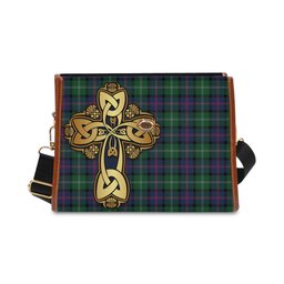 ScotsTee Shop Scottish MacThomas Modern Clan Tartan Canvas Bag Golden Thistle and Celtic Cross Personalize Your Name Bag