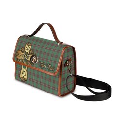 ScotsTee Shop Scottish MacKinnon Hunting Ancient Clan Tartan Canvas Bag Golden Thistle and Celtic Cross Personalize Your Name Bag