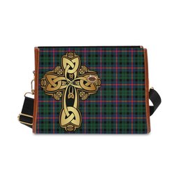 ScotsTee Shop Scottish Morrison Modern Clan Tartan Canvas Bag Golden Thistle and Celtic Cross Personalize Your Name Bag