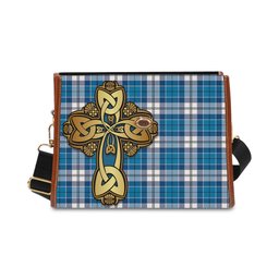 ScotsTee Shop Scottish Roberton Clan Tartan Canvas Bag Golden Thistle and Celtic Cross Personalize Your Name Bag