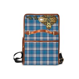 ScotsTee Shop Scottish Roberton Clan Tartan Canvas Bag Golden Thistle and Celtic Cross Personalize Your Name Bag