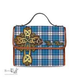 ScotsTee Shop Scottish Roberton Clan Tartan Canvas Bag Golden Thistle and Celtic Cross Personalize Your Name Bag