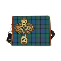 ScotsTee Shop Scottish MacThomas Clan Tartan Canvas Bag Golden Thistle and Celtic Cross Personalize Your Name Bag