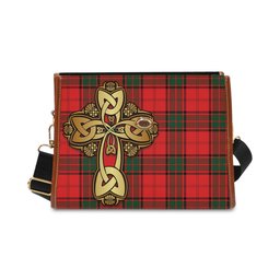 ScotsTee Shop Scottish Maxtone Clan Tartan Canvas Bag Golden Thistle and Celtic Cross Personalize Your Name Bag