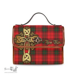 ScotsTee Shop Scottish Maxtone Clan Tartan Canvas Bag Golden Thistle and Celtic Cross Personalize Your Name Bag