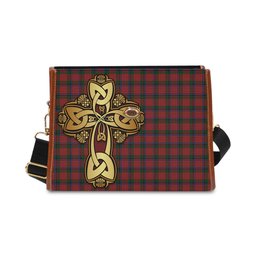 ScotsTee Shop Scottish Nicolson Clan Tartan Canvas Bag Golden Thistle and Celtic Cross Personalize Your Name Bag