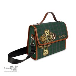 ScotsTee Shop Scottish MacRae Clan Tartan Canvas Bag Golden Thistle and Celtic Cross Personalize Your Name Bag