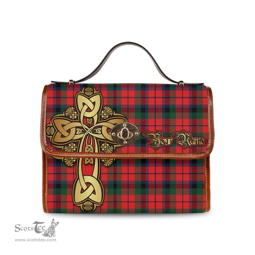 ScotsTee Shop Scottish MacNaughton Modern Clan Tartan Canvas Bag Golden Thistle and Celtic Cross Personalize Your Name Bag