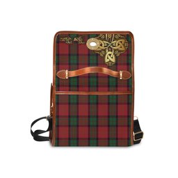 ScotsTee Shop Scottish MacPherson of Cluny Clan Tartan Canvas Bag Golden Thistle and Celtic Cross Personalize Your Name Bag