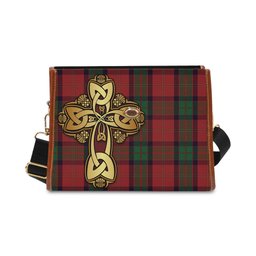 ScotsTee Shop Scottish MacPherson of Cluny Clan Tartan Canvas Bag Golden Thistle and Celtic Cross Personalize Your Name Bag