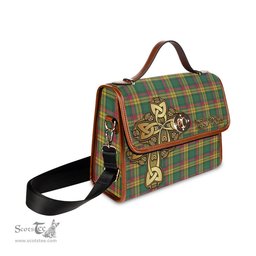 ScotsTee Shop Scottish MacMillan Old Ancient Clan Tartan Canvas Bag Golden Thistle and Celtic Cross Personalize Your Name Bag