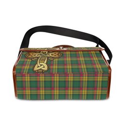 ScotsTee Shop Scottish MacMillan Old Ancient Clan Tartan Canvas Bag Golden Thistle and Celtic Cross Personalize Your Name Bag