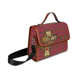 ScotsTee Shop Scottish MacRae Modern Clan Tartan Canvas Bag Golden Thistle and Celtic Cross Personalize Your Name Bag