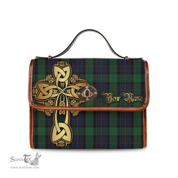 ScotsTee Shop Scottish MacWilliam Clan Tartan Canvas Bag Golden Thistle and Celtic Cross Personalize Your Name Bag