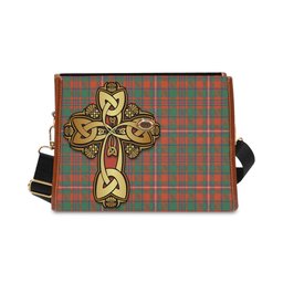 ScotsTee Shop Scottish MacKinnon Ancient Clan Tartan Canvas Bag Golden Thistle and Celtic Cross Personalize Your Name Bag