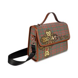 ScotsTee Shop Scottish MacKinnon Ancient Clan Tartan Canvas Bag Golden Thistle and Celtic Cross Personalize Your Name Bag