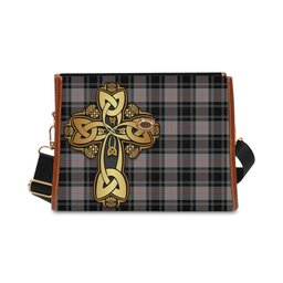 ScotsTee Shop Scottish Moffat Modern Clan Tartan Canvas Bag Golden Thistle and Celtic Cross Personalize Your Name Bag