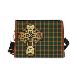 ScotsTee Shop Scottish MacMillan Ancient Clan Tartan Canvas Bag Golden Thistle and Celtic Cross Personalize Your Name Bag