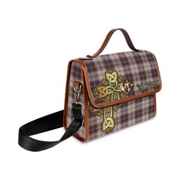 ScotsTee Shop Scottish MacPherson Hunting Ancient Clan Tartan Canvas Bag Golden Thistle and Celtic Cross Personalize Your Name Bag