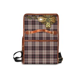 ScotsTee Shop Scottish MacPherson Hunting Ancient Clan Tartan Canvas Bag Golden Thistle and Celtic Cross Personalize Your Name Bag