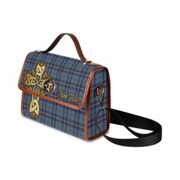 ScotsTee Shop Scottish MacRaes of America Clan Tartan Canvas Bag Golden Thistle and Celtic Cross Personalize Your Name Bag