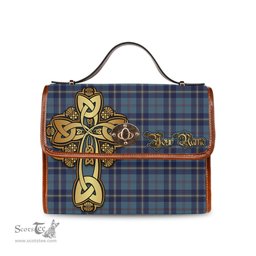 ScotsTee Shop Scottish MacRaes of America Clan Tartan Canvas Bag Golden Thistle and Celtic Cross Personalize Your Name Bag