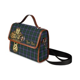 ScotsTee Shop Scottish Russell or Mitchell or Hunter or Galbraith Clan Tartan Canvas Bag Golden Thistle and Celtic Cross Personalize Your Name Bag