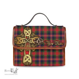 ScotsTee Shop Scottish MacPherson Modern Clan Tartan Canvas Bag Golden Thistle and Celtic Cross Personalize Your Name Bag
