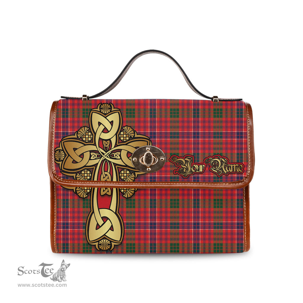 ScotsTee Shop Scottish MacRow Clan Tartan Canvas Bag Golden Thistle and Celtic Cross Personalize Your Name Bag