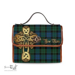 ScotsTee Shop Scottish MacKie Clan Tartan Canvas Bag Golden Thistle and Celtic Cross Personalize Your Name Bag