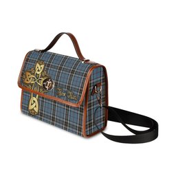 ScotsTee Shop Scottish MacTavish Dress Clan Tartan Canvas Bag Golden Thistle and Celtic Cross Personalize Your Name Bag