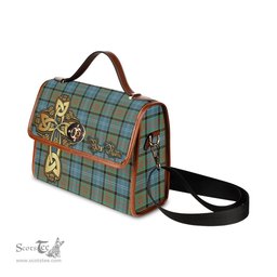 ScotsTee Shop Scottish Paisley Clan Tartan Canvas Bag Golden Thistle and Celtic Cross Personalize Your Name Bag