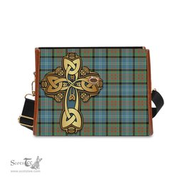 ScotsTee Shop Scottish Paisley Clan Tartan Canvas Bag Golden Thistle and Celtic Cross Personalize Your Name Bag