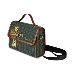 ScotsTee Shop Scottish Scott Green Clan Tartan Canvas Bag Golden Thistle and Celtic Cross Personalize Your Name Bag