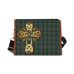 ScotsTee Shop Scottish Scott Green Clan Tartan Canvas Bag Golden Thistle and Celtic Cross Personalize Your Name Bag