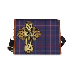 ScotsTee Shop Scottish Pride of Glencoe Clan Tartan Canvas Bag Golden Thistle and Celtic Cross Personalize Your Name Bag