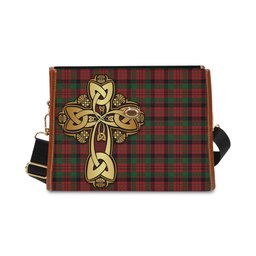 ScotsTee Shop Scottish MacNicol Clan Tartan Canvas Bag Golden Thistle and Celtic Cross Personalize Your Name Bag
