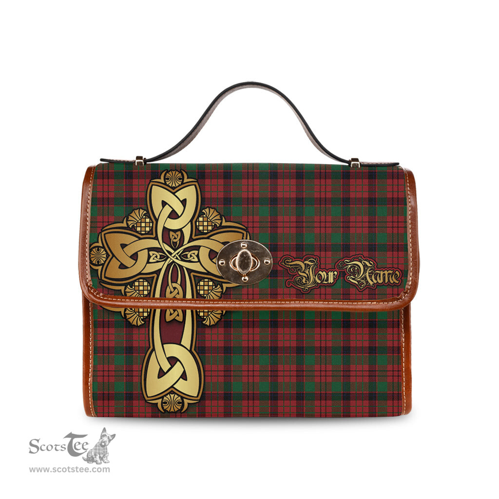 ScotsTee Shop Scottish MacNicol Clan Tartan Canvas Bag Golden Thistle and Celtic Cross Personalize Your Name Bag