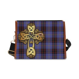 ScotsTee Shop Scottish Rutherford Clan Tartan Canvas Bag Golden Thistle and Celtic Cross Personalize Your Name Bag
