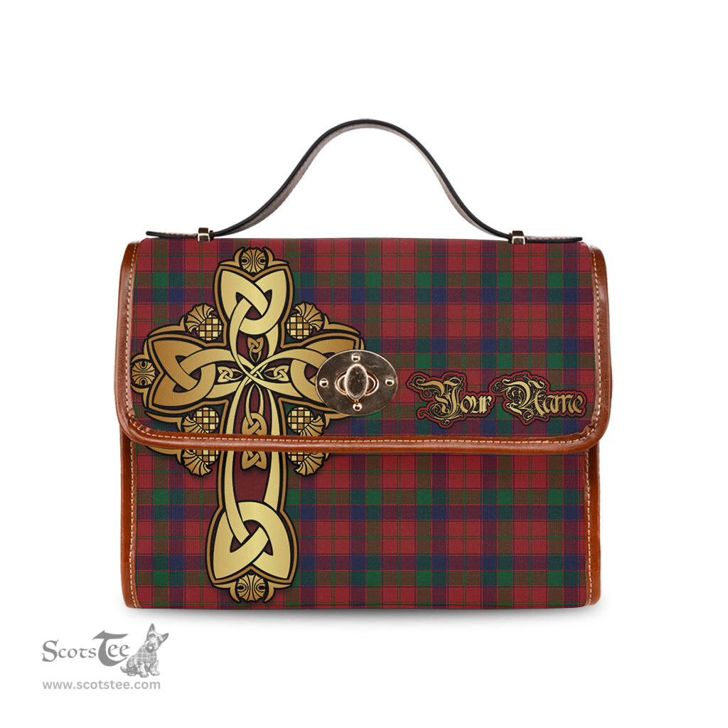 ScotsTee Shop Scottish Robertson Clan Tartan Canvas Bag Golden Thistle and Celtic Cross Personalize Your Name Bag
