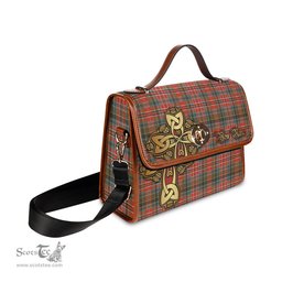 ScotsTee Shop Scottish MacPherson Weathered Clan Tartan Canvas Bag Golden Thistle and Celtic Cross Personalize Your Name Bag