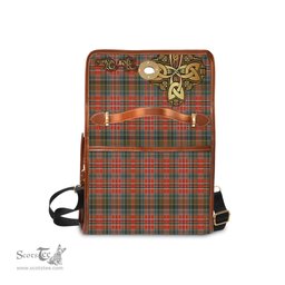 ScotsTee Shop Scottish MacPherson Weathered Clan Tartan Canvas Bag Golden Thistle and Celtic Cross Personalize Your Name Bag